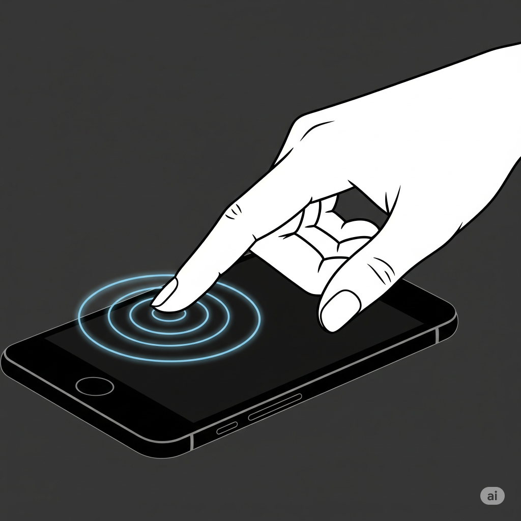 Illustration of a hand double-tapping a smartphone screen to wake it up.