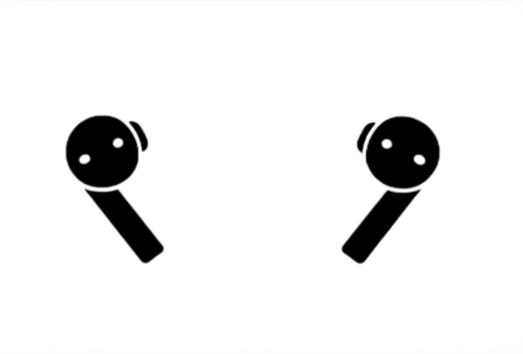 A simple, black-and-white icon of two wireless earbuds.