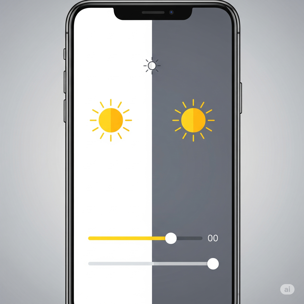 Illustration of a smartphone screen with an adaptive brightness slider and light sensor icon.