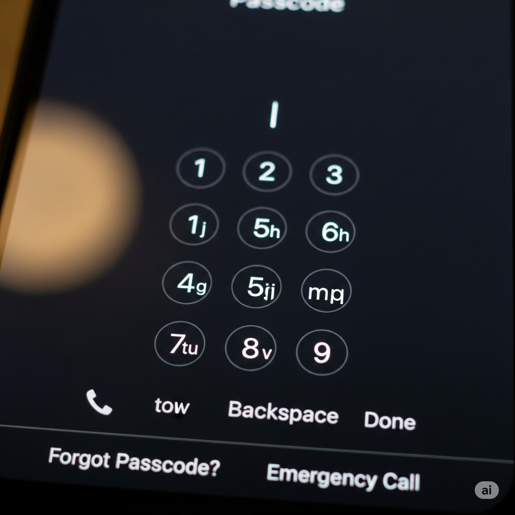 Close-up of a smartphone lock screen displaying an alphanumeric passcode entry interface.