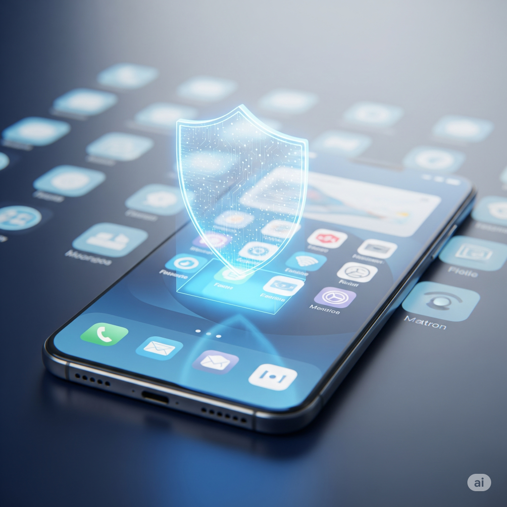 A smartphone protected by a glowing digital security shield, symbolizing the ultimate guide to mobile privacy and app security settings for 2025.