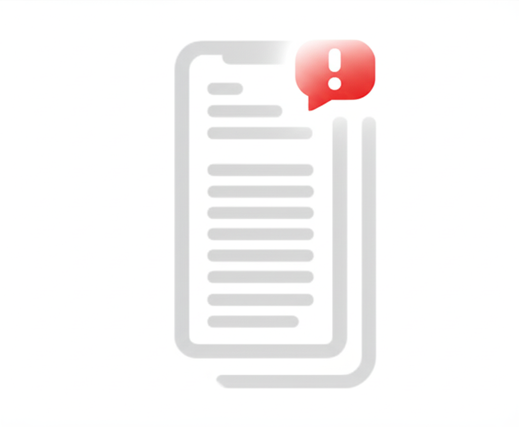 An icon of a smartphone with a list of documents and a red exclamation mark in a speech bubble, representing hidden notification history and alerts.