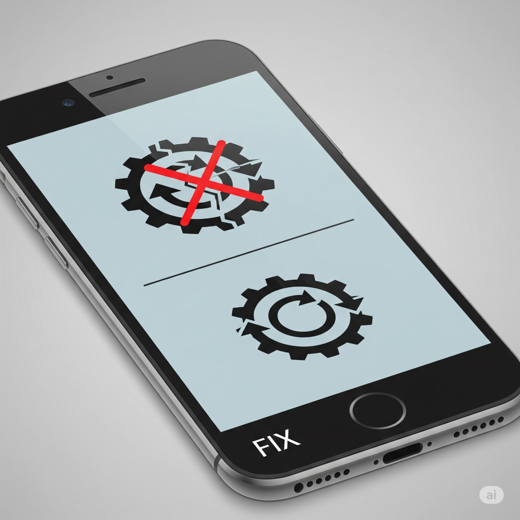 Graphic illustrating a broken screen rotation sensor and the concept of fixing orientation issues on a mobile device.
